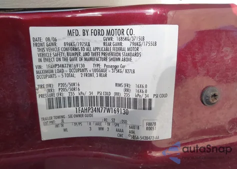 2007 Ford Focus S/Se/Ses from USA, damaged, VIN 1FAHP34N77W169130